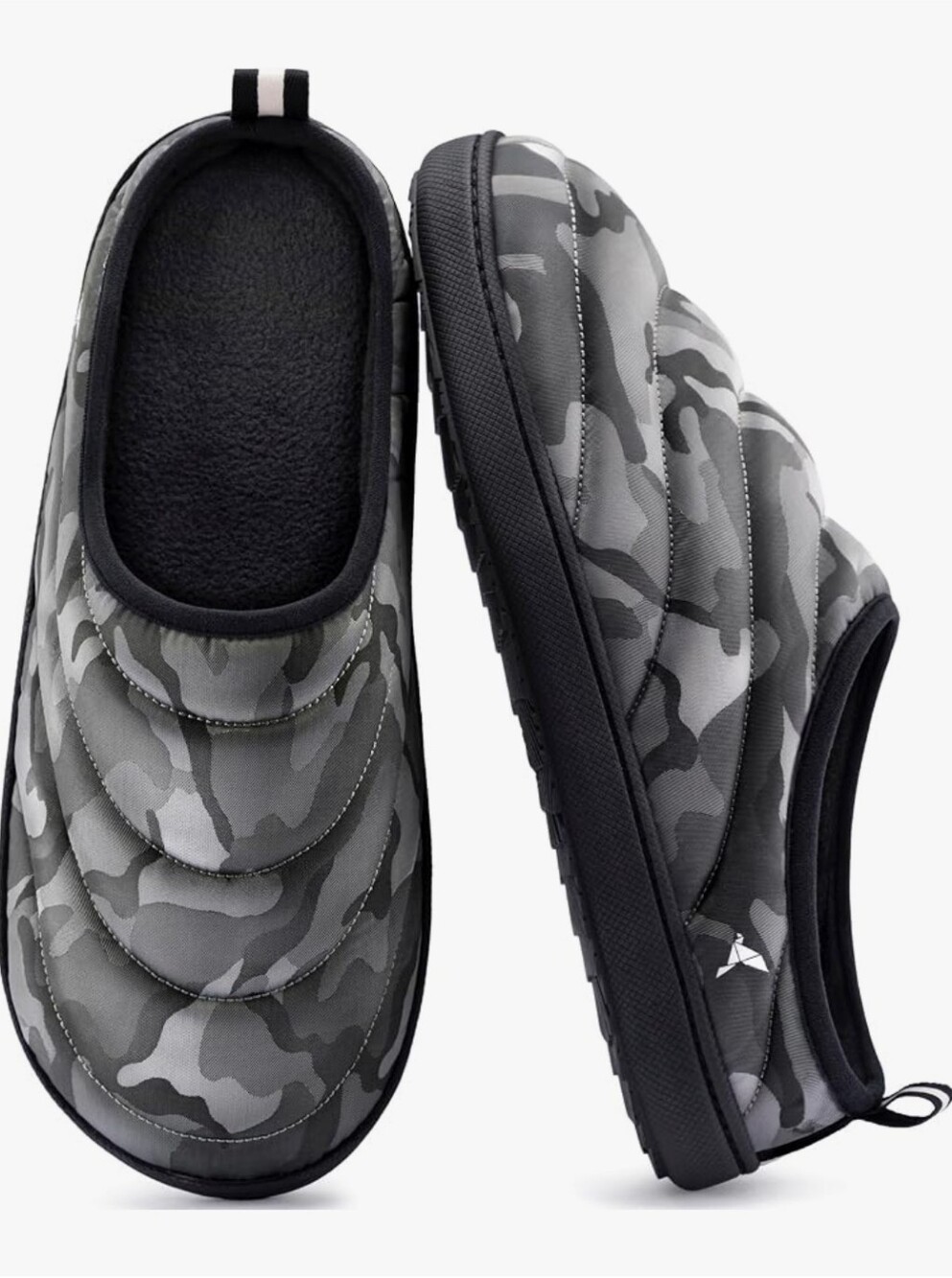 Grey Camo Quilted Slip-On Indoor/Outdoor Slippers Size L 11-12